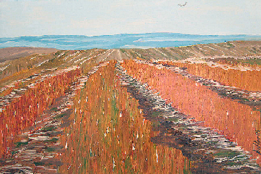 Painting: Goshawk over hayfield